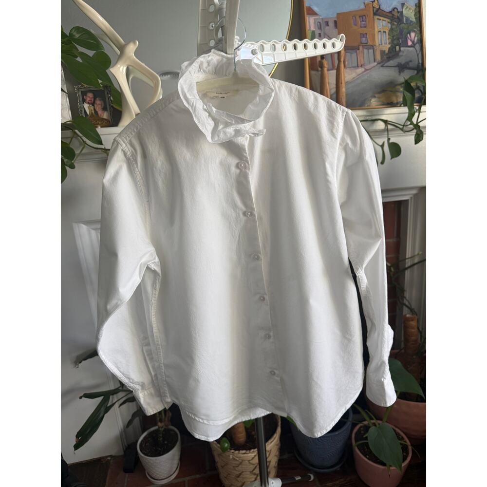 Lukap Italian Brand White Cotton Ruffle Collar Oversized Blouse S/M 🤍